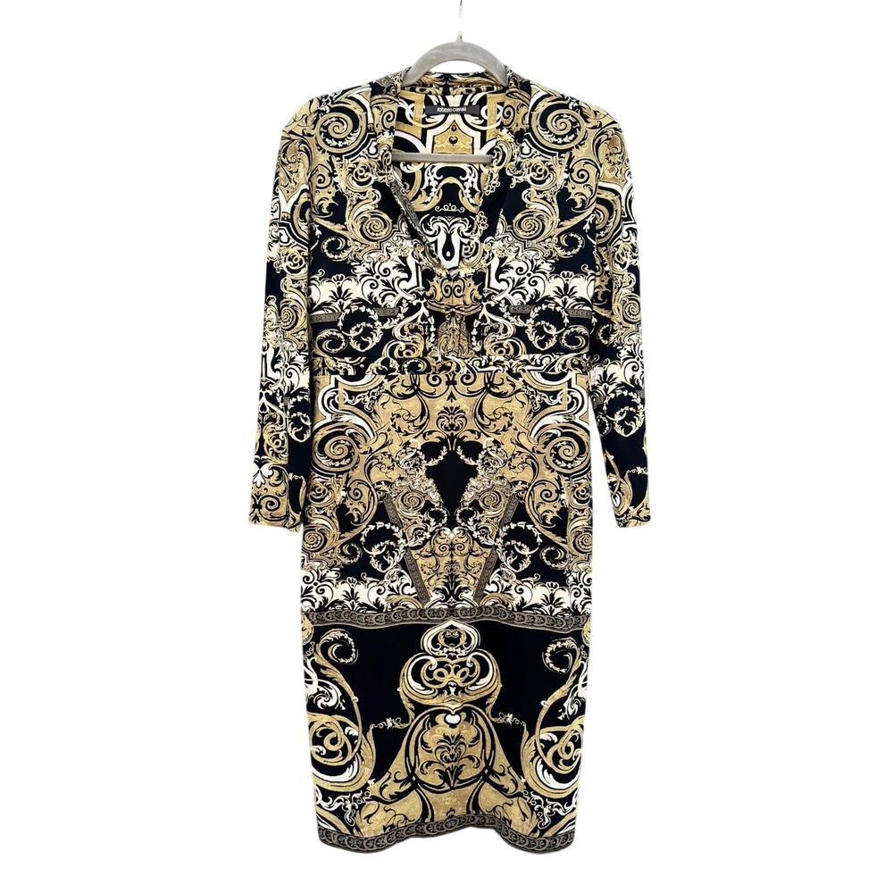 Roberto Cavalli Black & Gold Baroque Sheath Dress Cocktail Dress 46 US 10